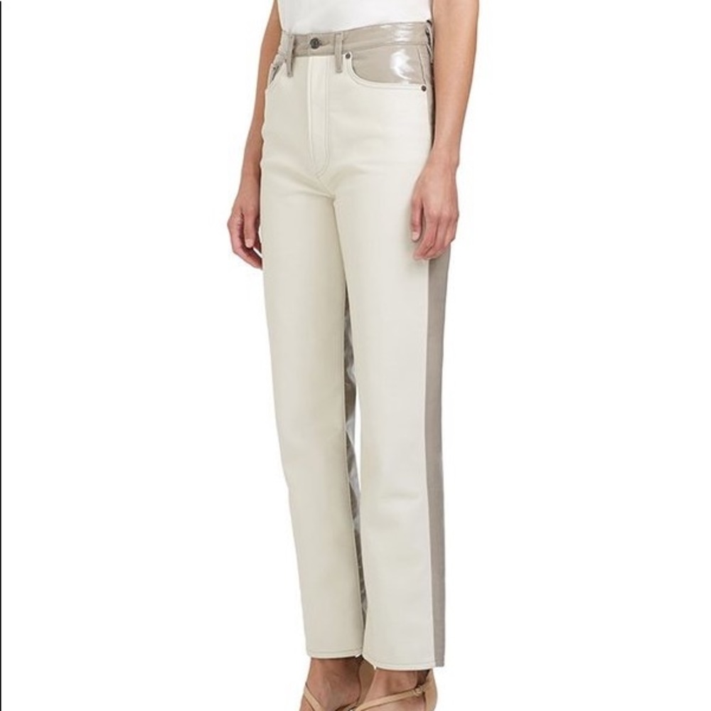 NWT agolde paneled 90s pinch waist powder/quail leather pants